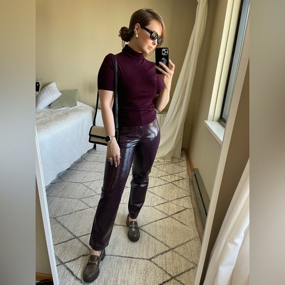 ☘️ Mango Short Sleeve Turtleneck in Burgundy / Mauve, L - Picture 8 of 12